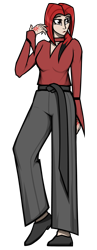 Size: 1750x4500 | Tagged: safe, artist:deroach, imported from derpibooru, oc, oc:crimson courage, human, belt, breasts, cleavage, clothes, equestria project humanized, fanfic, fanfic art, humanized, long sleeves, pants, ponytail, red hair, simple background, transparent background, vector