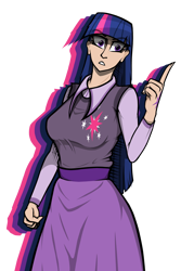 Size: 2000x3000 | Tagged: safe, artist:deroach, imported from derpibooru, twilight sparkle, human, abstract background, angry, clothes, cutie mark on clothes, equestria project humanized, fanfic, fanfic art, humanized, modern art, pop art, simple background, transparent background