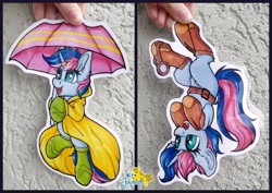 Size: 4096x2896 | Tagged: safe, artist:julunis14, imported from derpibooru, oc, oc only, oc:ryo, pony, unicorn, boots, clothes, paper pony, raincoat, shoes, solo, umbrella