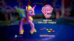 Size: 1000x562 | Tagged: safe, imported from derpibooru, twilight sparkle, alicorn, magical mystery cure, 2013, accessory, commercial, logo, magical mystery cure tenth anniversary, my little pony logo, toy, twilight sparkle (alicorn)