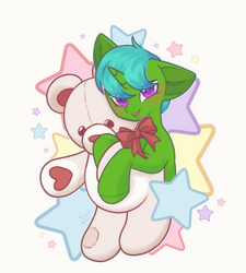 Size: 2219x2467 | Tagged: safe, artist:auroracursed, imported from derpibooru, oc, oc:green byte, unicorn, commission, male, plushie, stallion, teddy bear, ych result