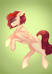 Size: 1423x2048 | Tagged: safe, artist:novadraws19205, imported from derpibooru, oc, oc only, pegasus, pony, floral head wreath, flower, glasses, lidded eyes, looking at you, rose, solo