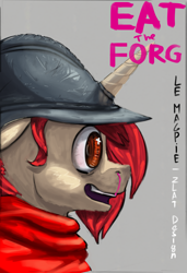 Size: 2247x3277 | Tagged: safe, artist:zlatdesign, imported from derpibooru, oc, oc only, oc:le magpie, pony, unicorn, bust, clothes, commission, helmet, portrait, soldier, solo, uniform, world war i