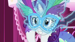 Size: 1000x563 | Tagged: safe, imported from derpibooru, screencap, rarity, pony, unicorn, scare master, clothes, costume, cute, dress, fish tail, grin, halloween costume, magic, masquerade mask, mermaid tail, mermarity, nightmare night costume, raribetes, rarity's mermaid dress, seashell, smiling, tail, telekinesis