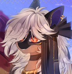 Size: 3294x3400 | Tagged: safe, artist:kefirro7, imported from derpibooru, pony, bust, cyno (genshin impact), ear piercing, earring, genshin impact, gold, jewelry, male, necklace, piercing, ponified, portrait, slit pupils, solo