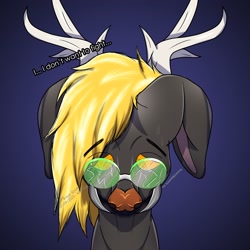 Size: 2160x2160 | Tagged: safe, artist:ragedox, imported from derpibooru, oc, changeling, deer, hybrid, broken, broken glasses, bust, commission, crying, glasses, horn, horns, mugshot, portrait, scared, solo