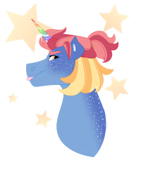 Size: 1280x1600 | Tagged: safe, artist:itstechtock, imported from derpibooru, oc, oc:sunrise starshine, earth pony, bust, fake horn, female, magical lesbian spawn, mare, offspring, parent:izzy moonbow, parent:sunny starscout, parents:izzyscout, portrait, simple background, solo, transparent background