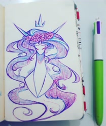 Size: 3456x4135 | Tagged: safe, artist:prettyshinegp, imported from derpibooru, oc, oc only, pony, unicorn, bust, crown, eyes closed, female, floral head wreath, flower, horn, jewelry, long ears, mare, regalia, solo, traditional art, unicorn oc