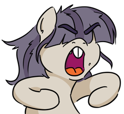 Size: 698x641 | Tagged: safe, artist:jargon scott, imported from derpibooru, oc, oc only, oc:dot matrix, earth pony, pony, angry, bucktooth, bust, cute, eyebrows, eyebrows visible through hair, female, hair over eyes, madorable, mare, mole, open mouth, simple background, solo, white background, yelling