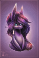 Size: 2000x3000 | Tagged: safe, artist:prettyshinegp, imported from derpibooru, oc, oc only, earth pony, pony, bust, earth pony oc, female, long ears, mare, messy mane, solo