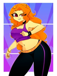 Size: 1500x2000 | Tagged: safe, artist:xan-gelx, imported from ponybooru, adagio dazzle, human, equestria girls, armband, belly button, breasts, choker, clothes, midriff, orange hair, red eyes, solo, tanktop, wide hips