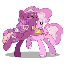 Size: 1280x1280 | Tagged: safe, artist:maximumpiracy, imported from derpibooru, oc, oc only, oc:always & forever, oc:lovey dovey, earth pony, pegasus, pony, base used, hug, magical lesbian spawn, offspring, parent:cheerilee, parent:nurse redheart, parent:princess cadance, parent:shining armor, parents:shiningcadance, quadrupedal, simple background, transparent background