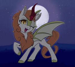 Size: 2082x1881 | Tagged: safe, artist:dusthiel, imported from derpibooru, autumn blaze, kirin, bat kirin, bat wings, slit pupils, solo, wings