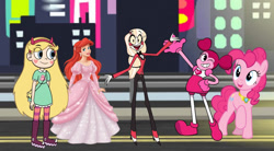 Size: 1062x588 | Tagged: safe, artist:carlosuriel13, imported from derpibooru, pinkie pie, ariel, charlie morningstar, disney, disney princess, hazbin hotel, spinel (steven universe), star butterfly, star vs the forces of evil, steven universe, the little mermaid, vivziepop