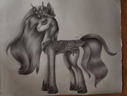 Size: 1440x1080 | Tagged: safe, artist:henry forewen, imported from derpibooru, princess celestia, alicorn, pony, monochrome, sketch, solo, traditional art