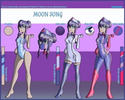 Size: 2500x2000 | Tagged: safe, artist:devillustart, imported from derpibooru, oc, oc:nurse moon song(fire), human, equestria girls, boots, clothes, fireheart76's latex suit design, gloves, latex, latex gloves, latex suit, nurse, nurse outfit, prisoners of the moon, reference sheet, rubber, rubber boots, rubber gloves, rubber suit, shoes, socks, thigh boots, thigh highs