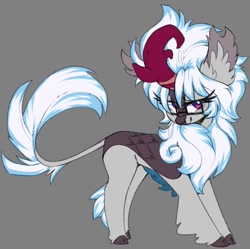 Size: 821x818 | Tagged: safe, artist:jennithedragon, imported from derpibooru, oc, oc only, oc:windshear, kirin, big ears, blue mane, cloven hooves, colored sketch, ear fluff, gift art, glasses, gray background, gray coat, hoof fluff, kirin oc, leonine tail, looking at you, scales, simple background, sketch, solo, standing, tail, white mane