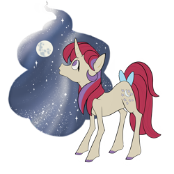 Size: 2600x2600 | Tagged: safe, artist:marshmarlowe, imported from derpibooru, moondancer (g1), pony, unicorn, bow, female, g1, mare, moon, simple background, solo, space, stars, tail, tail bow, thin legs, transparent background