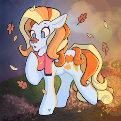 Size: 2048x2048 | Tagged: safe, artist:marshmarlowe, imported from derpibooru, autumn skye, earth pony, pony, autumn, clothes, female, g3, leaf, leaves, mare, no pupils, scarf, solo