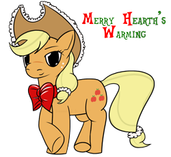 Size: 1328x1222 | Tagged: safe, artist:underwoodart, imported from derpibooru, applejack, bow, christmas, clothes, crossed legs, happy hearth's warming, hearth's warming, holiday, merry christmas, simple background, solo, transparent background, winter, winter outfit