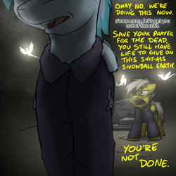 Size: 800x800 | Tagged: safe, artist:captainhoers, imported from derpibooru, spitfire, oc, oc:concorde, pegasus, pony, the sunjackers, argument, close-up, dialogue, duo, elderly, female, gravestone, graveyard, mare, mother and child, offspring, older, older spitfire, parent:soarin', parent:spitfire, parents:soarinfire, yelling