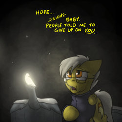 Size: 800x800 | Tagged: safe, artist:captainhoers, imported from derpibooru, spitfire, pegasus, pony, the sunjackers, dialogue, elderly, female, glasses, gravestone, graveyard, implied soarin', mare, offscreen character, older, older spitfire, solo