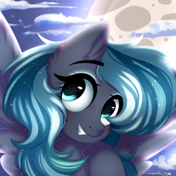 Size: 1500x1500 | Tagged: safe, artist:2pandita, imported from derpibooru, oc, oc:glitter night, pegasus, pony, bust, female, mare, moon, portrait, solo