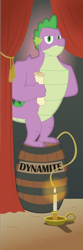 Size: 1500x4500 | Tagged: safe, artist:prixy05, imported from derpibooru, spike, dragon, candle, disneyland, dynamite, explosives, older, older spike, solo, stretching portrait, the haunted mansion