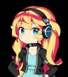 Size: 512x576 | Tagged: safe, editor:luckreza8, imported from derpibooru, sunset shimmer, human, equestria girls, ai content, ai generated, anime, black background, female, generator:pinegraph, simple background, solo