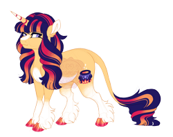 Size: 2900x2300 | Tagged: safe, artist:gigason, imported from derpibooru, oc, oc:spell blaze, classical unicorn, pony, unicorn, cloven hooves, female, leonine tail, magical lesbian spawn, mare, offspring, parent:sunset shimmer, parent:twilight sparkle, parents:sunsetsparkle, quadrupedal, simple background, solo, transparent background, unshorn fetlocks