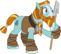 Size: 698x621 | Tagged: safe, artist:pascalmulokozi2, edit, edited screencap, imported from derpibooru, screencap, rockhoof, earth pony, pony, the ending of the end, background removed, braid, braided tail, leg wraps, male, open mouth, rockhoof's shovel, shovel, simple background, solo, stallion, tail, transparent background, valknut
