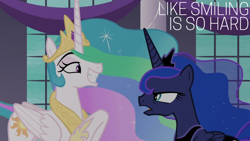 Size: 1920x1080 | Tagged: safe, edit, edited screencap, editor:quoterific, imported from derpibooru, screencap, princess celestia, princess luna, a royal problem, tempting fate