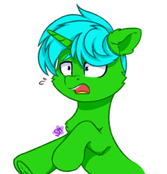 Size: 1408x1464 | Tagged: safe, artist:smelon, imported from derpibooru, oc, oc only, oc:green byte, pony, cheek fluff, chest fluff, commission, emotes, simple background, solo, surprised, white background, ych result