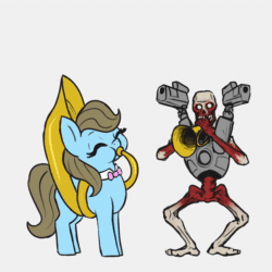 Size: 1500x1500 | Tagged: safe, artist:t72b, imported from derpibooru, beauty brass, earth pony, pony, revenant, undead, animated, bone, bowtie, doom, doot, eyes closed, female, funny, mare, musical instrument, simple background, skeleton, sound, spooky, trumpet, tuba, webm
