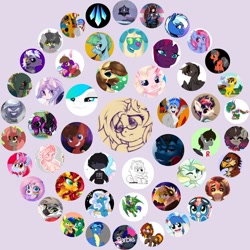 Size: 1000x1000 | Tagged: safe, imported from derpibooru, princess celestia, tempest shadow, oc, oc only, oc:calpain, oc:cinnamon lightning, oc:littleshyfim, barbie, barbie logo, bluey, circle of ocs, clothes, logo, meta, owo, twitter, twitter circle, twitter link, uniform, wonderbolts uniform