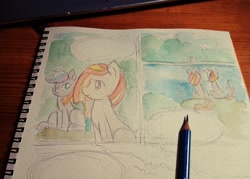 Size: 2048x1463 | Tagged: safe, artist:daisymane, imported from derpibooru, oc, oc only, oc:poniko, oc:rokuchan, earth pony, pony, comic, duo, female, mare, traditional art, watercolor painting