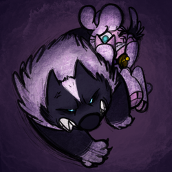 Size: 2800x2800 | Tagged: safe, artist:leafytaffy, imported from derpibooru, dog, lamb, sheep, them's fightin' herds, angry, community related, duo, female, pom (tfh), purple background, scared, simple background