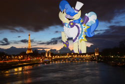 Size: 2048x1365 | Tagged: safe, artist:dashiesparkle edit, edit, editor:jaredking779, imported from derpibooru, sapphire shores, earth pony, pony, female, france, giant pony, giant sapphire shores, giant/macro earth pony, giantess, hat, highrise ponies, irl, macro, mare, mega giant, paris, photo, ponies in real life, solo