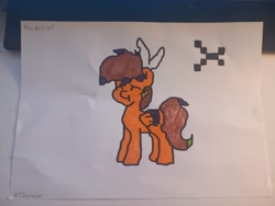 Size: 4080x3060 | Tagged: safe, artist:unyielder, imported from derpibooru, oc, oc only, oc:bazing, pegasus, pony, brown mane, gift art, orange coat, pegasus oc, traditional art