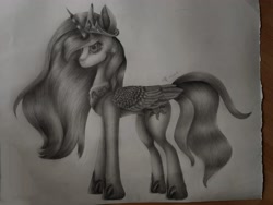 Size: 4480x3360 | Tagged: safe, artist:henry forewen, imported from derpibooru, princess celestia, pony, monochrome, sketch, solo, traditional art