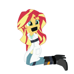 Size: 894x894 | Tagged: safe, artist:splendidbondage, imported from derpibooru, sunset shimmer, human, equestria girls, bondage, bound and gagged, gag, simple background, solo, tape, tape bondage, tape gag, tied up, transparent background