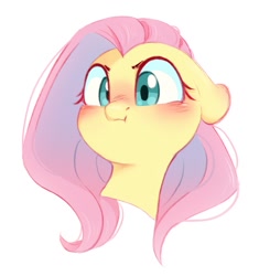 Size: 995x1058 | Tagged: safe, artist:melodylibris, imported from derpibooru, fluttershy, pegasus, pony, angry, angy, blushing, bust, cute, ears back, female, looking at you, madorable, peeved, portrait, scowl, scrunchy face, shyabetes, simple background, solo, three quarter view, white background