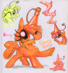 Size: 3693x4000 | Tagged: safe, artist:ja0822ck, imported from derpibooru, object pony, original species, pony, food, ketchup, mustard, ponified, sauce, traditional art