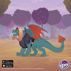 Size: 1080x1080 | Tagged: safe, imported from derpibooru, dragon lord torch, dragon, gameloft, male, my little pony logo, my little pony: magic princess, quadrupedal, solo, tree