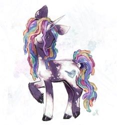 Size: 776x829 | Tagged: safe, artist:grimblwiff, imported from derpibooru, pony, unicorn, dreadlocks, foal, g5, multicolored hair, rainbow hair, redesign, solo, violette rainbow, vitiligo