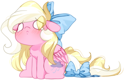 Size: 1601x1037 | Tagged: safe, artist:loyaldis, imported from derpibooru, oc, oc only, oc:bay breeze, pegasus, pony, :<, blushing, bow, chibi, cute, female, hair bow, mare, pegasus oc, sad, simple background, tail, tail bow, transparent background, wings