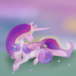 Size: 1000x1000 | Tagged: safe, artist:palindromegrace, imported from derpibooru, princess cadance, princess flurry heart, alicorn, pony, duo, duo female, female, mare, mother and child, mother and daughter, older, older flurry heart, parent and child