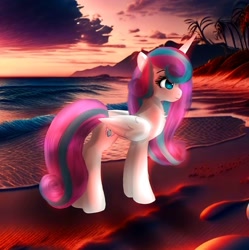 Size: 1019x1024 | Tagged: safe, artist:jaanhavi, imported from derpibooru, princess flurry heart, alicorn, pony, beach, female, older, older flurry heart, solo