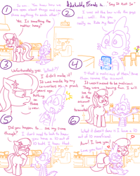 Size: 4779x6013 | Tagged: safe, artist:adorkabletwilightandfriends, imported from derpibooru, lily, lily valley, spike, dragon, earth pony, pony, comic:adorkable twilight and friends, adorkable, adorkable friends, blushing, butt, cellphone, comic, concerned, concerned pony, couch, cute, dork, female, flower, happy, hug, hugging a pony, kitchen, lilyspike, love, male, mare, phone, plot, relationship, relationships, shipping, shocked, sign, slice of life, smartphone, smiling, social media, straight, surprised, vase