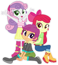Size: 1280x1447 | Tagged: safe, artist:yaya54320, imported from derpibooru, apple bloom, scootaloo, sweetie belle, human, eqg summertime shorts, equestria girls, the canterlot movie club, base used, cutie mark crusaders, female, outline, simple background, sitting, standing, transparent background, trio, white outline